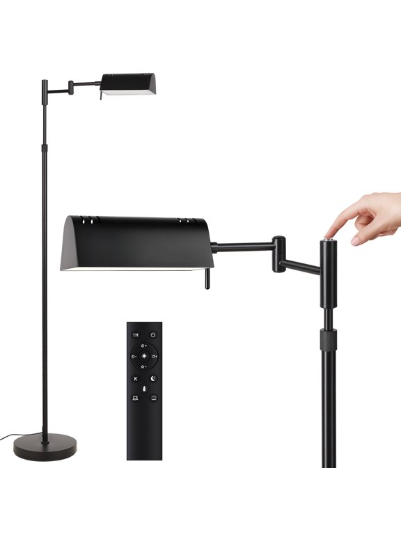 Floor Lamp, Pharmacy Swing Arm Floor Lamps for Living Room, 57" Tall Adjustable with Remote & Touch Control, 3 Color 16W Lamps for Bedroom, Dimmable, Black Standing Lamp for Reading Office