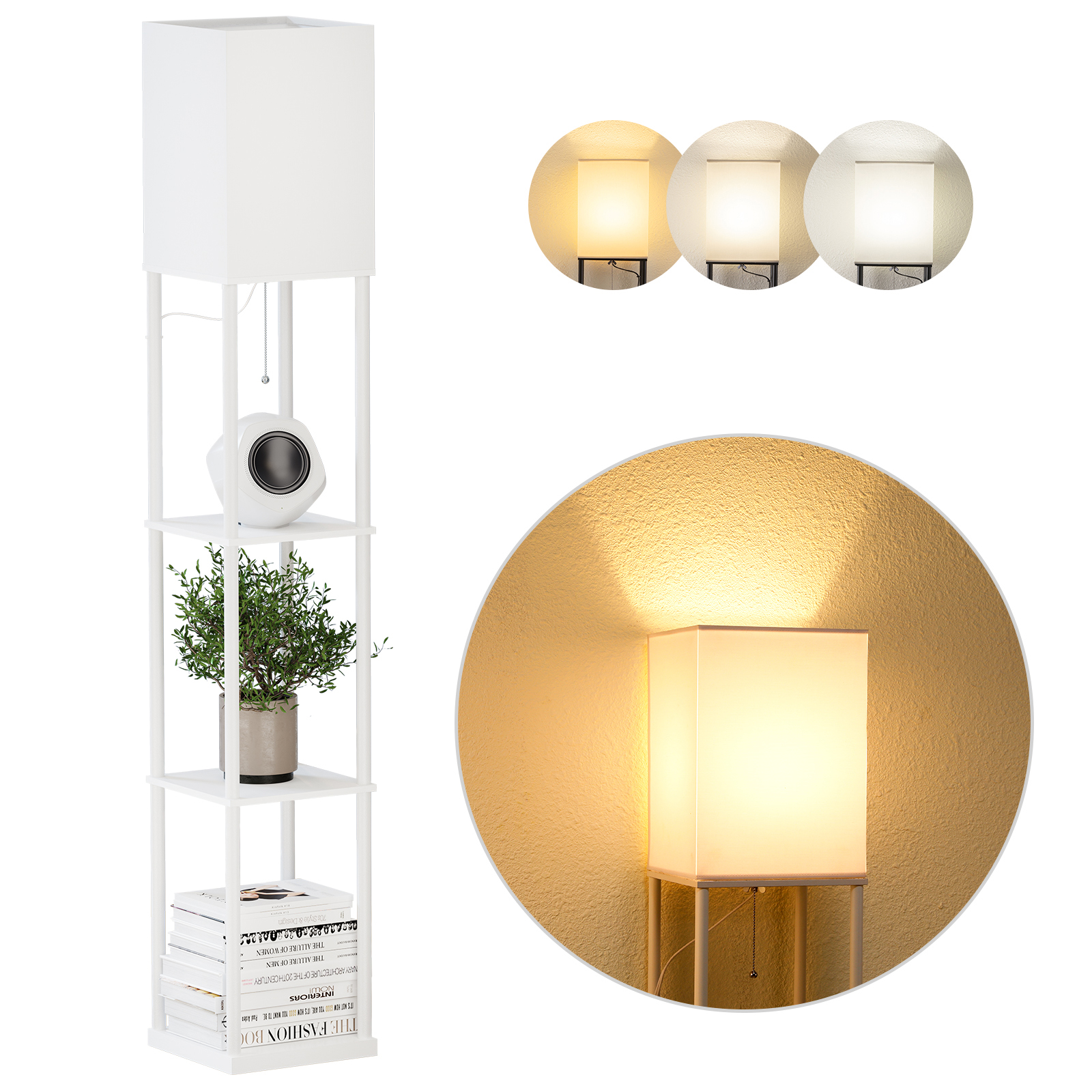 SUNMORY Modern Iron Shelf Floor Lamp for Living Room, White - image 1 of 10