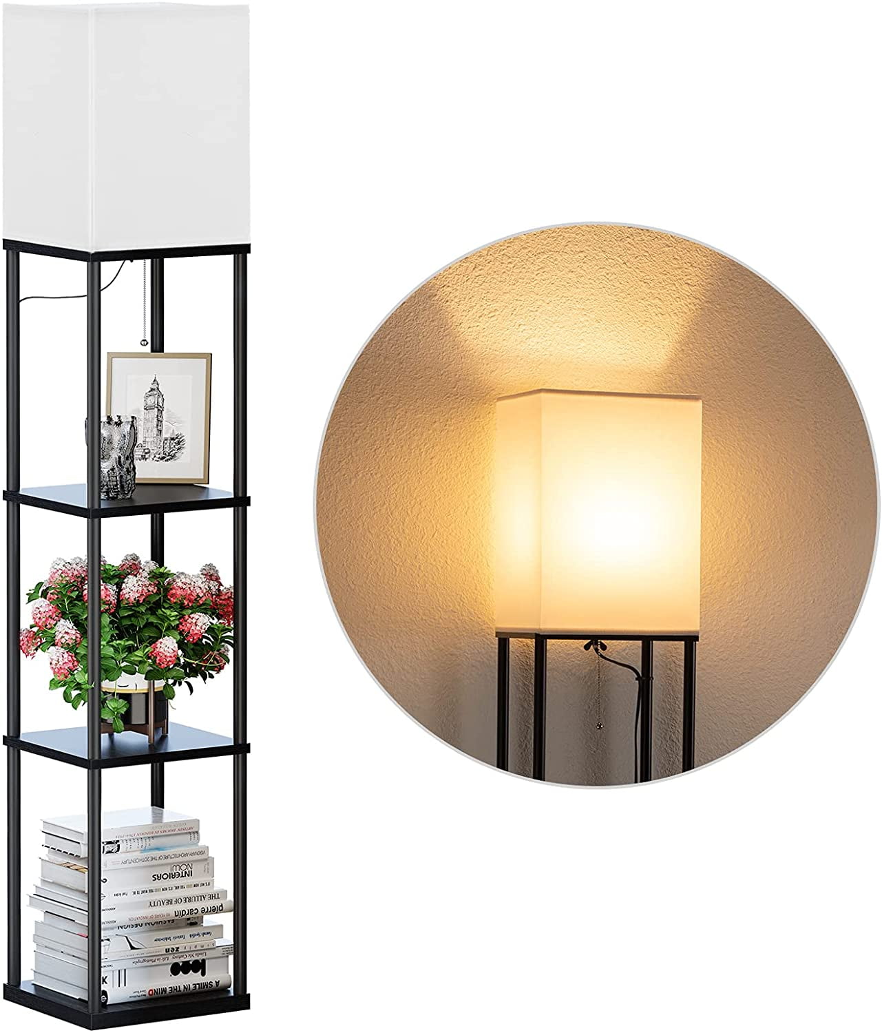 te binden Snooze onderwijs SUNMORY Modern Iron Shelf Floor Lamp with 3-Way Dimmable LED Bulb, Shelves  and White Shade for Living Room and Bedroom(Black) - Walmart.com