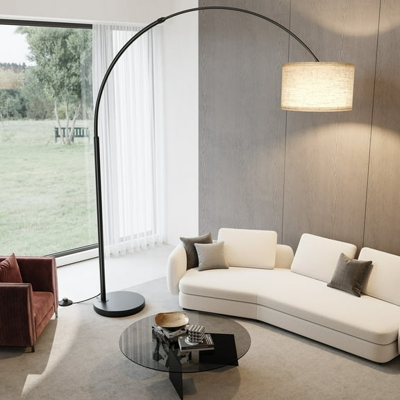 82" Tall Floor Lamps for Living Room, Remote Control Large Arc Floor Lamp with Length Adjustable, Modern Curved Floor lamp , Corner Lamp for Dining Room, Office, Black