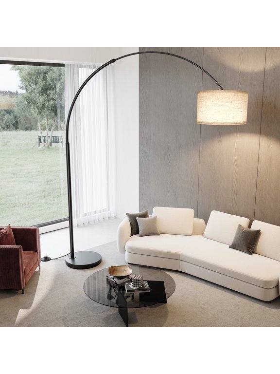 82" Tall Floor Lamps for Living Room, Remote Control Large Arc Floor Lamp with Length Adjustable, Modern Curved Floor lamp , Corner Lamp for Dining Room, Office, Black