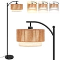 thumbnail image 1 of SUNMORY Rattan Floor Lamps, Boho Standing Lamps with Rattan & Linen Double Shades, Arc Lamp Floor with 12W Bulb, Foot Switch, Bohemian Floor Lamps for for Living Room, Bedroom, Study Room, 1 of 11