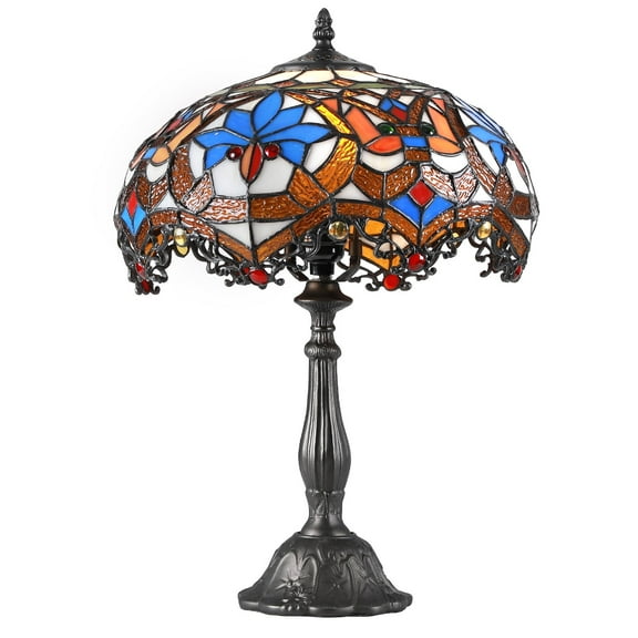 SUNMORY 18.5'' Stained Glass Tiffany Style Table Lamps, Bedroom Bedside Reading Desk Light for Living Office Dormitory Bar Retro Unique Cute Accent Decor Cottage Village Gift Nightstand Lamps