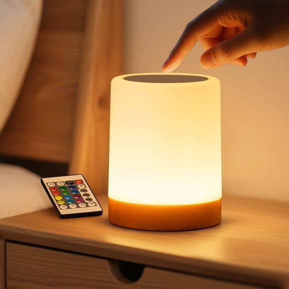 SUNMORY Dimmable Touch Night Light, Table Lamp for Bedroom, 16 RGB Colors & 4 Modes, Remote Control LED Bedside Lamp for Nursery Bedroom Hallway Portable Desk Lamp with Timer & Hook