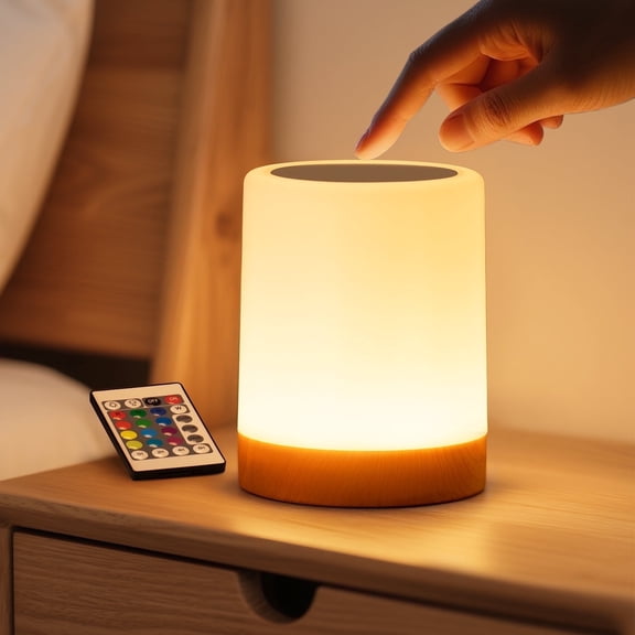 SUNMORY Dimmable Touch Night Light, Table Lamp for Bedroom, 16 RGB Colors & 4 Modes, Remote Control LED Bedside Lamp for Nursery Bedroom Hallway Portable Desk Lamp with Timer & Hook