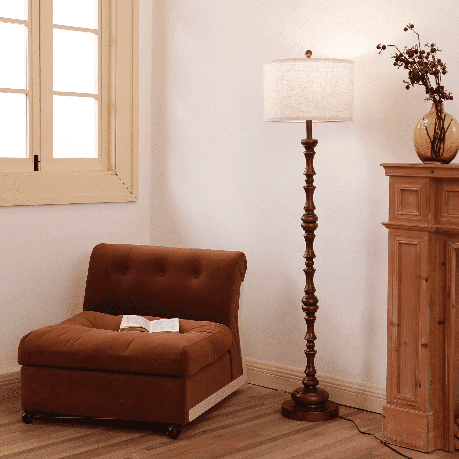 SUNMORY Floor Lamps for Living Room with 12W LED Bulb, Vintage Floor Lamp with 3 Color Temperatures, Farmhouse Floor Lamps with Knob Switch, Resin Standing Lamp for Bedroom Living Room Corner, Brown