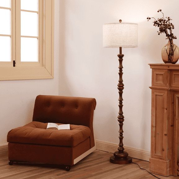 SUNMORY Floor Lamps for Living Room with 12W LED Bulb, Vintage Floor Lamp with 3 Color Temperatures, Farmhouse Floor Lamps with  Knob Switch, Resin Standing Lamp for Bedroom Living Room Corner, Brown