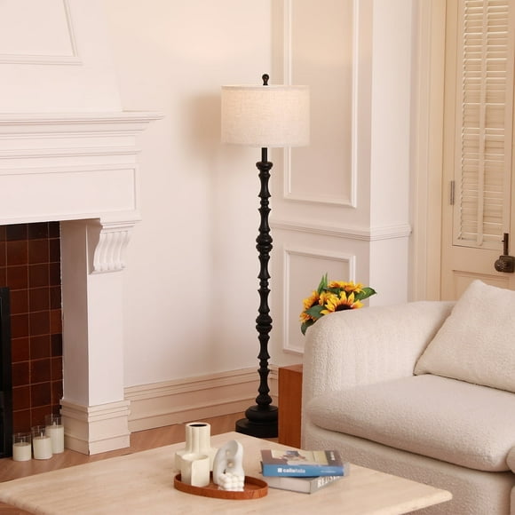 SUNMORY Floor Lamps for Living Room with 12W LED Bulb, Vintage Floor Lamp with 3 Color Temperatures, Farmhouse Floor Lamps with Knob Switch, Resin Standing Lamp for Bedroom, Living Room Corner, Black