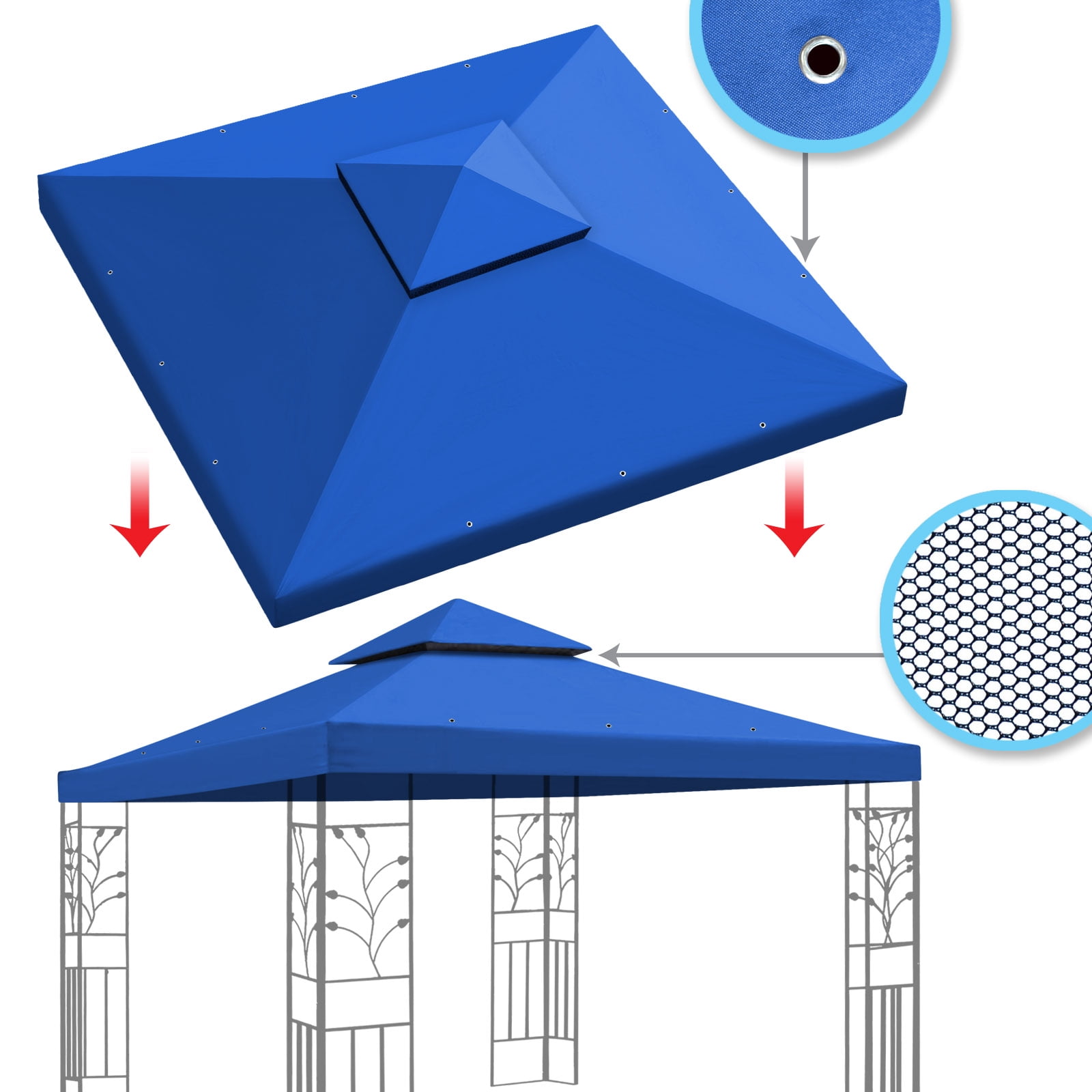 Blue Double Tier 10x10 ft Gazebo Replacement Canopy Top