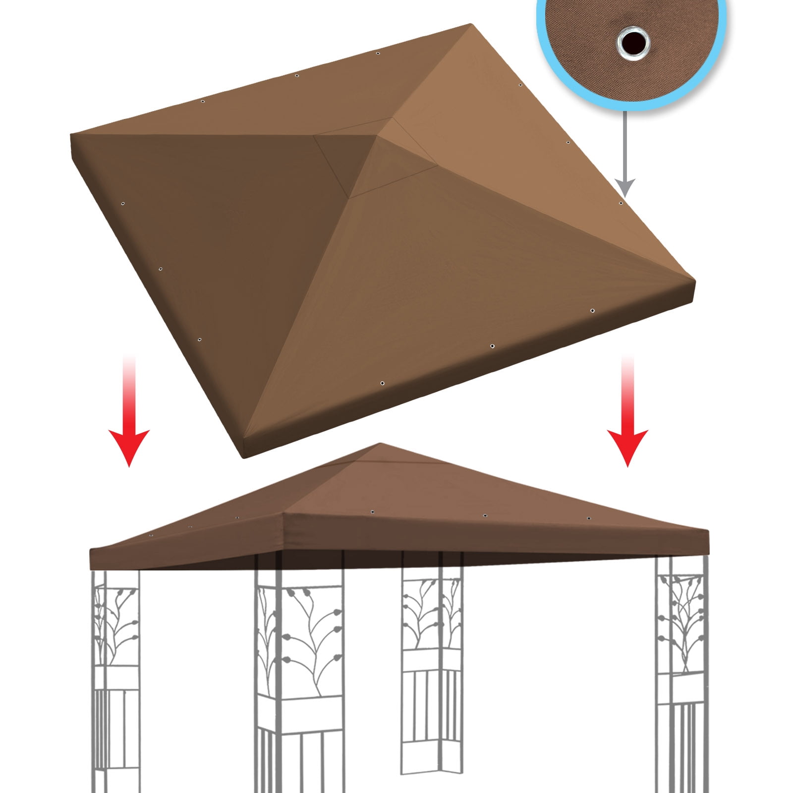 Brown 10x10 FT Polyester Gazebo Replacement Canopy Top