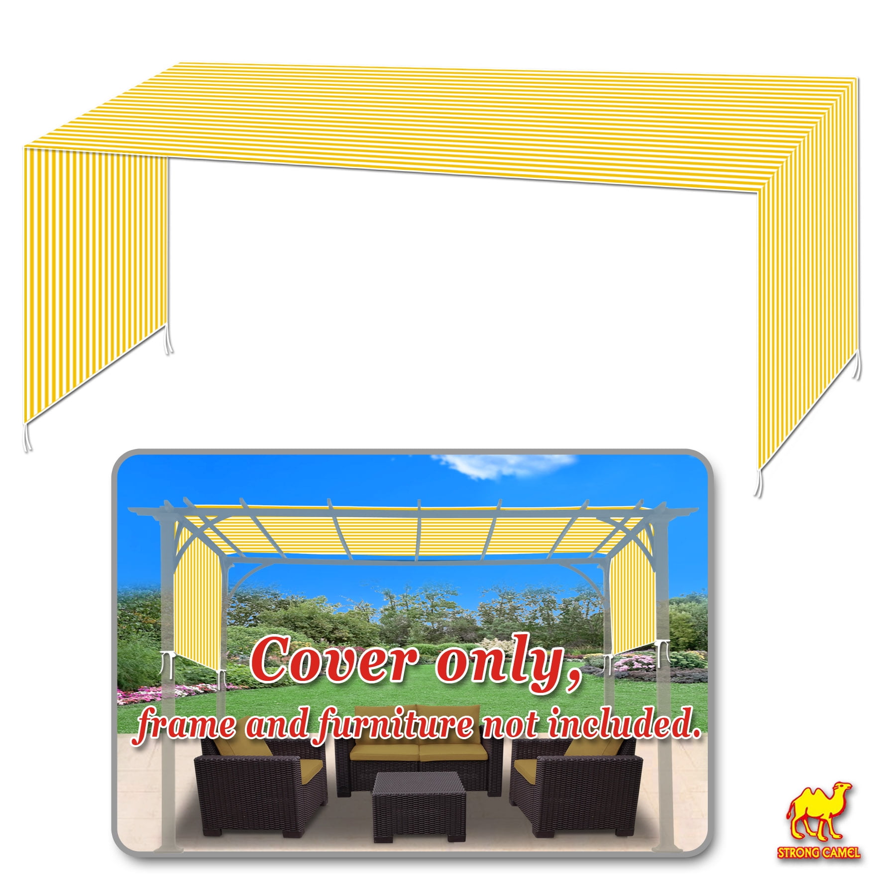 SUNNY 18' x 8.2' Universal Replacement Canopy for Pergola Structure (Yellow with White)