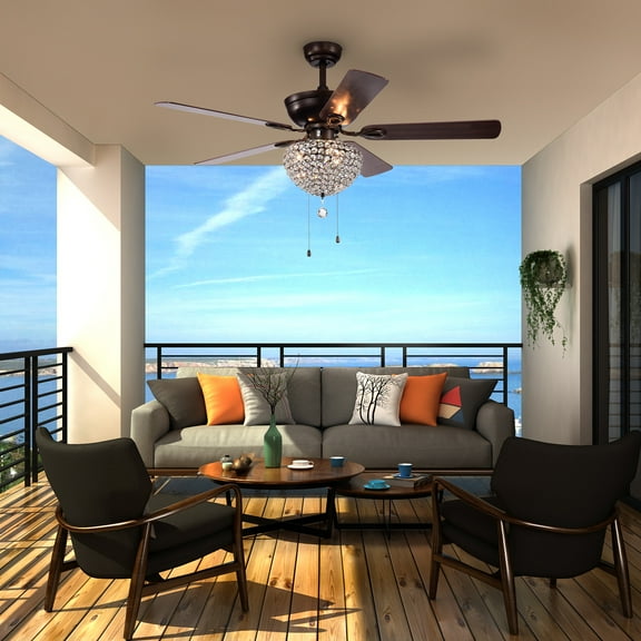 SUNNY 52in Crystal Ceiling Fan 3-Speed Remote Control & Reversible Blades