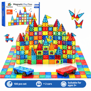 SUNNY AUNTIE Magnetic Tiles 100 PCS with 2 Cars, Magnetic Tiles for Kids & Toddlers, Toy for 3 4 5 6 7 8 Year Old Boys & Girls, Gift Box