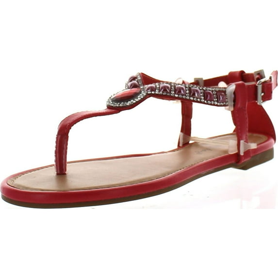 SUNNY DAY ZALIA-4 Women's T-strap Rhinestone Buckle Strap Flat Thong Sandals