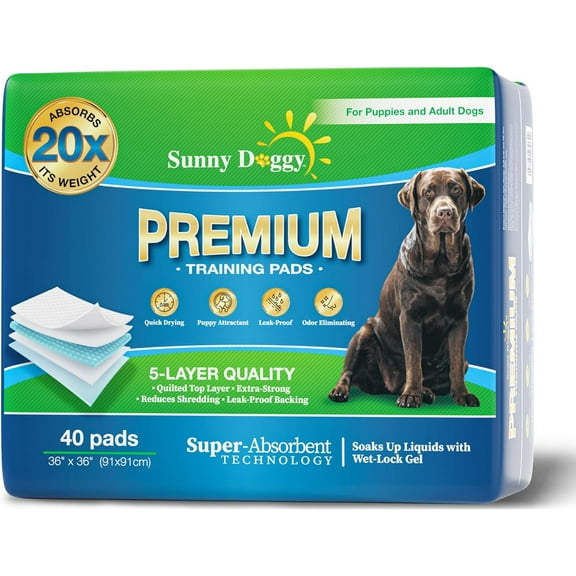 SUNNY DOGGY Pee Pads for Dogs Extra Large 36”x 36”, 40 Count Puppy Pads Pet Training Pads Disposable Upgraded Odor Control, Potty Pads Absorbent and Leak-Proof Dog Housebreaking & Puppy Supplies