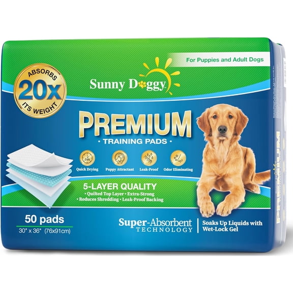 SUNNY DOGGY Pee Pads for Dogs Large 30”x 36”, 50 Count Puppy Pads Pet Training Pads Disposable Upgraded Odor Control, Potty Pads Absorbent