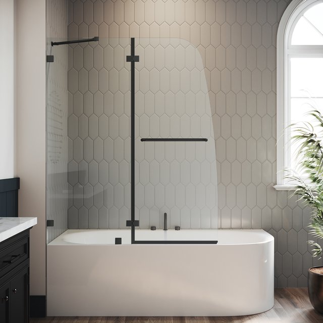 SUNNY Frameless Hinged Bathtub Shower Door 48" W x 58" H Frameless Tub