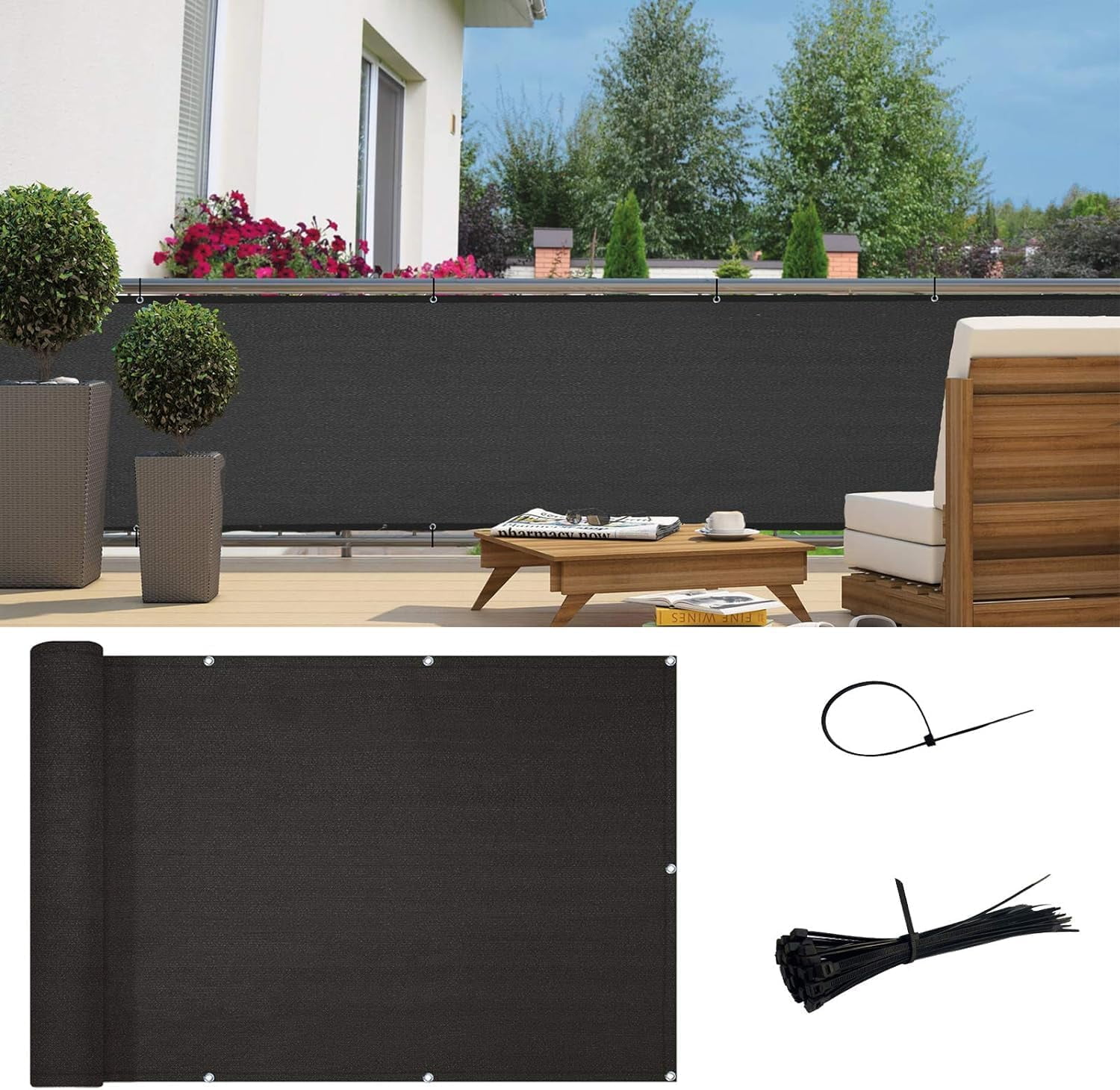 SUNNY GUARD 3'x16' Black Balcony Privacy Screen Fence Apartments ...