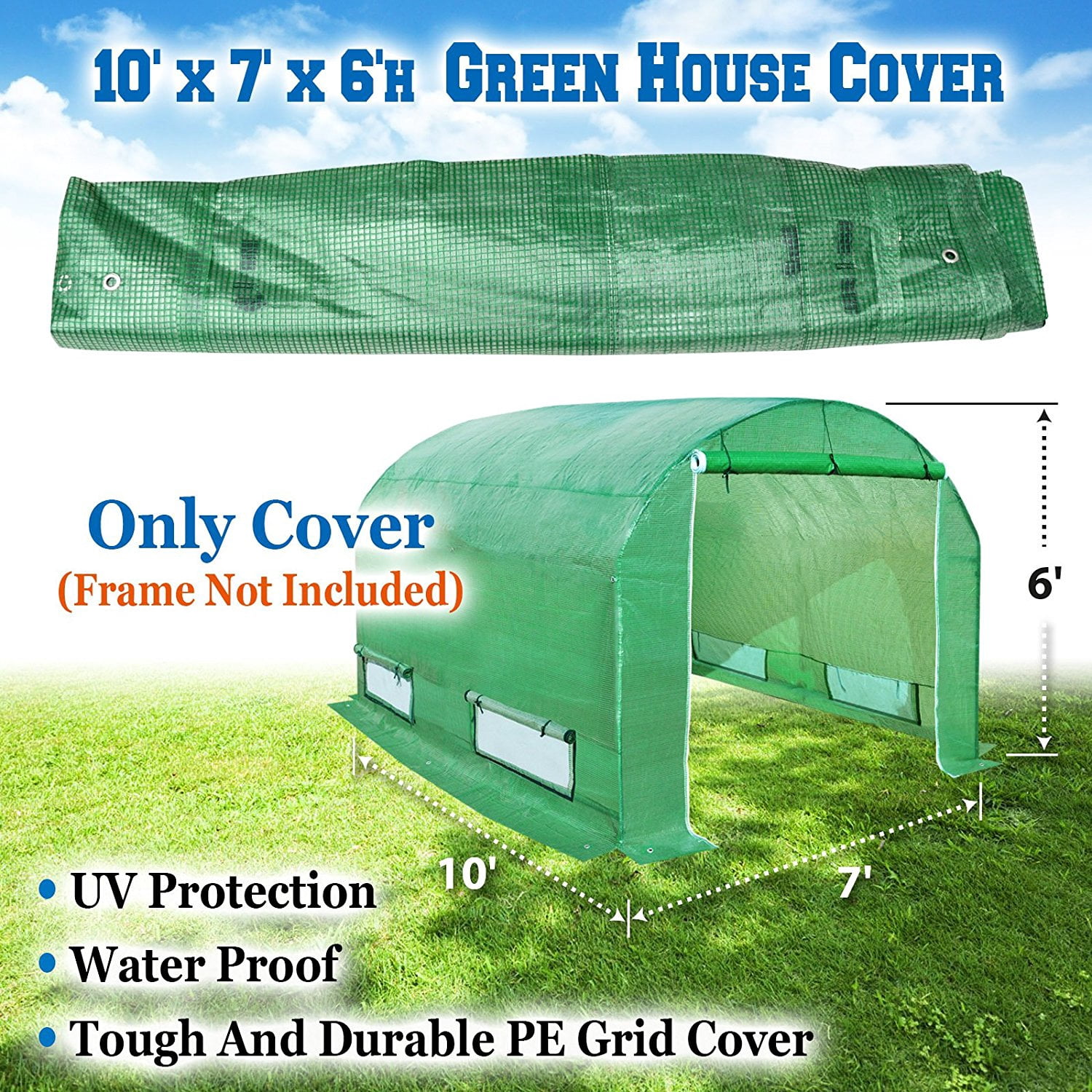 SUNNY Greenhouse Replacement Cover for 10'X7'X6'H Walk-In Greenhouse