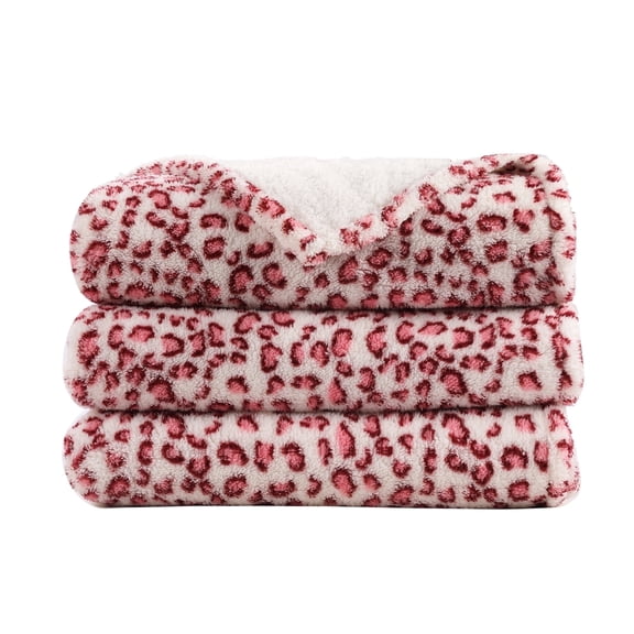 SUNNY HEAT Leopard Print Blanket 90''x90'' All-Season Ultra Soft Bed Blanket Couch, Bed, Sofa, Travel Use, pink and white