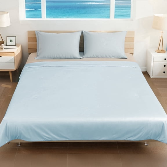 SUNNY HEAT Cooling Summer Comforter Queen Size 78"x90", Double-Sided Breathable Silk Summer Blanket for Hot Sleepers,Aqua Blue