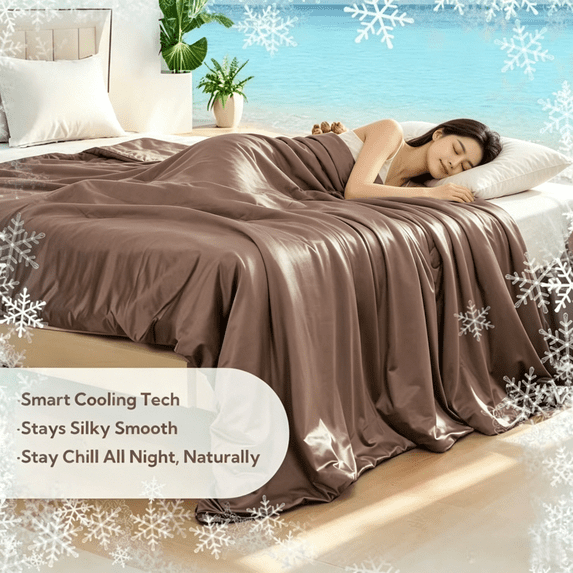 SUNNY HEAT Cooling Summer Comforter Twin Size 60"x80", Double-Sided Breathable Silk Summer Blanket for Hot Sleepers,Cocoa Brown