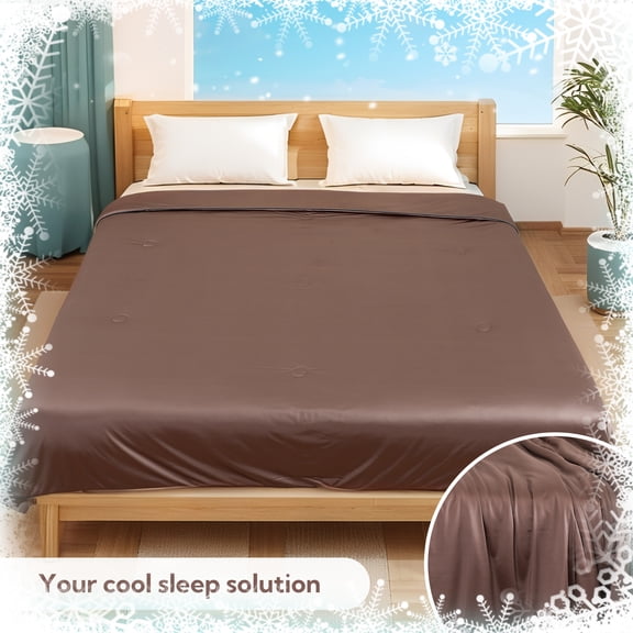 SUNNY HEAT Cooling Comforter Twin Size for Hot Sleepers, Double-Sided Silk Cool Design, Breathable Summer Single Size Cooling Blanket, Cocoa Brown, 60"x80"