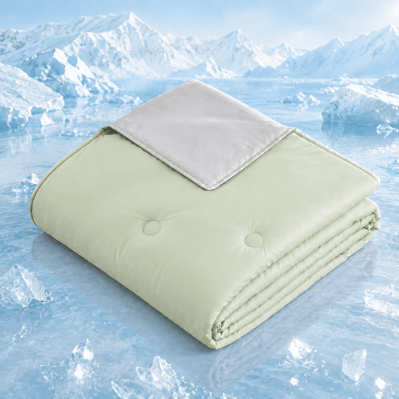 SUNNY HEAT Cooling Summer Comforter Twin Size 60"x80", Cooling Blanket for Hot Sleepers, Lightweight Breathable Double-Sided Quilt, Gray & Icegreen