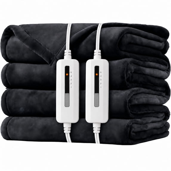 SUNNY HEAT Electric Blanket Heated Queen 84" x 90" -Fast Heating 5 Levels & 10H Auto off, Warm Soft Fannel Machine Washable, for Bed/Couch/Office, Dark Grey