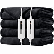 SUNNY HEAT Electric Blanket Heated Queen 84" x 90" -Fast Heating 5 Levels & 10H Auto off, Warm Soft Fannel Machine Washable, for Bed/Couch/Office, Dark Grey