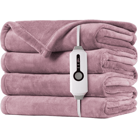 SUNNY HEAT Electric Blanket Heated Throw 50" x 60" -Fast Heating 4 Levels & 3H Auto off, Warm Soft Fannel Machine Washable, for Bed/Couch/Office, Purple