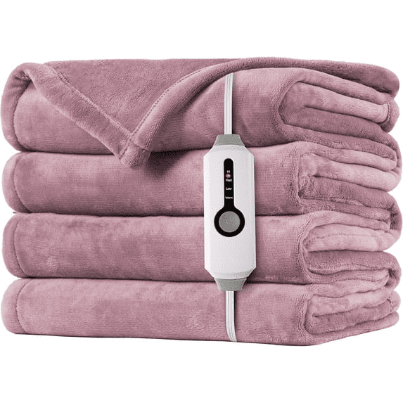 SUNNY HEAT Electric Blanket Heated Throw 50" x 60" -Fast Heating 4 Levels & 3H Auto off, Warm Soft Fannel Machine Washable, for Bed/Couch/Office, Purple