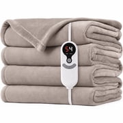 SUNNY HEAT Electric Blanket Heated Twin 62" x 84" -Fast Heating 9 Levels & 10H Auto off, Warm Soft Fannel Machine Washable, for Bed/Couch/Office, Milk Tea Brown