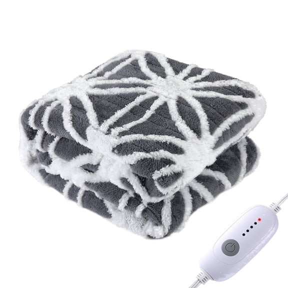 SUNNY HEAT Electric Heated Blanket 5 Heating Levels & 10 H Auto Shut Off, Warm Sherpa & Breathable, 72x84 Inch, Gray