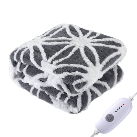 SUNNY HEAT Electric Heated Blanket 5 Heating Levels & 3 H Auto Shut Off, Warm Sherpa & Breathable, 50x60 Inch, Gray