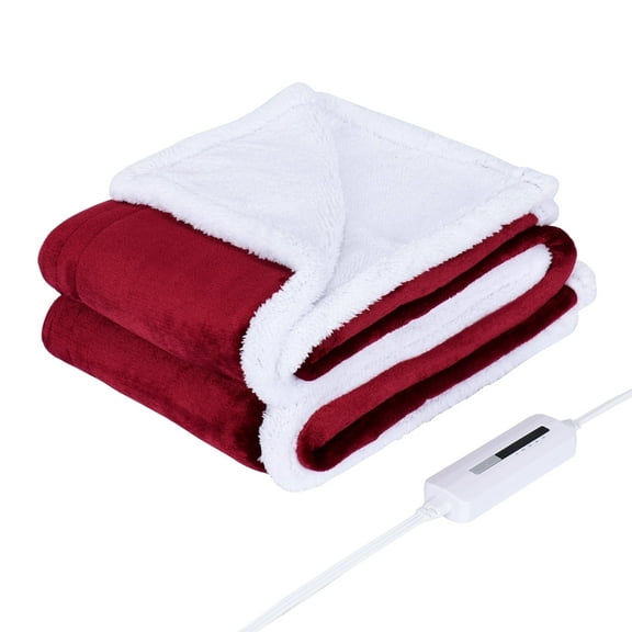 SUNNY HEAT Warming Electrical Bed, Lightweight Flannel Electric Blanket, Red & White, 50'' x 60
