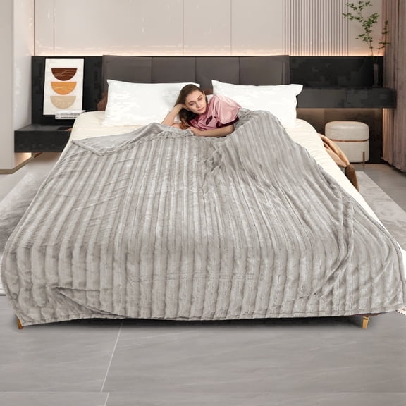 SUNNY HEAT Electric Heated Blanket 72'' x 84'', Soft and Lightweight Faux Fur Electric Blanket, Light Brown