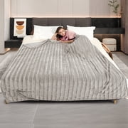 SUNNY HEAT Electric Heated Blanket 72'' x 84'', Soft and Lightweight Faux Fur Electric Blanket, Light Brown