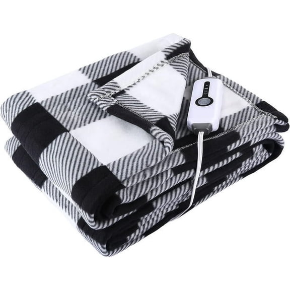 SUNNY HEAT Electric Heated Blanket Black and White 100W AC120V 4 Speed Flannel for Home Office Use