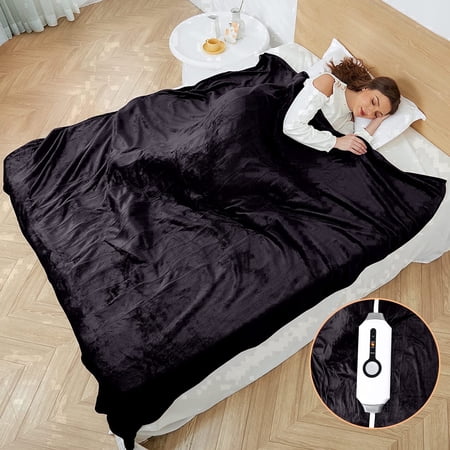 SUNNY HEAT Electric Heated Blanket Coral Fleece 72" x 84" Full Size-4 Heating Settings & 10 Hours Auto off, Breathable Machine Washable- Dark Grey