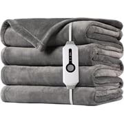 SUNNY HEAT Electric Heated Blanket Flannel 62" x 84" Twin Size-4 Heating Settings & 10 Hours Auto off ETL Certification, Soft Machine Washable-Light Grey