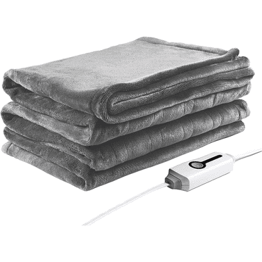 SUNNY HEAT Electric Heated Blanket Flannel 62" x 84" Twin Size-4 Heating Settings & 10 Hours Auto Off ETL Certification, Soft Machine Washable-Light Grey