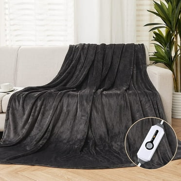SUNNY HEAT Electric Heated Blanket Flannel 72" x 84" Full Size-4 Heating Settings & 10 Hours Auto Off, Cozy Machine Washable-Dark Grey