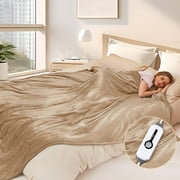 SUNNY HEAT Electric Heated Blanket Flannel 72" x 84" Full Size-4 Heating Settings & 10 Hours Auto Off, Cozy Machine Washable-Light Brown