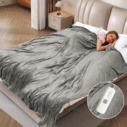 SUNNY HEAT Electric Heated Blanket Full Size 72" x 84" Soft Flannel with 4 Levels Heating & 10Hs Auto off, Machine Washable, Light Gray