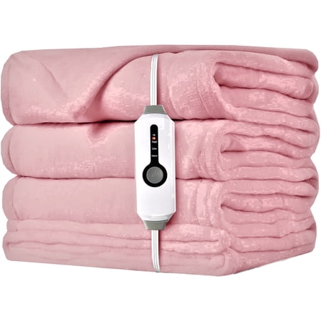SUNNY HEAT Electric Heated Blanket Full Size 72" x 84" Soft Flannel with 4 Levels Heating & 10Hs Auto off, Machine Washable,Pink