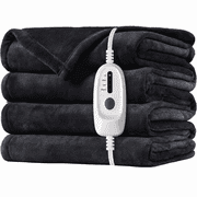SUNNY HEAT Electric Heated Blanket Flannel 72" x 84" Full Size-4 Heating Settings & 10 Hours Auto off, Warm Machine Washable- Dark Grey