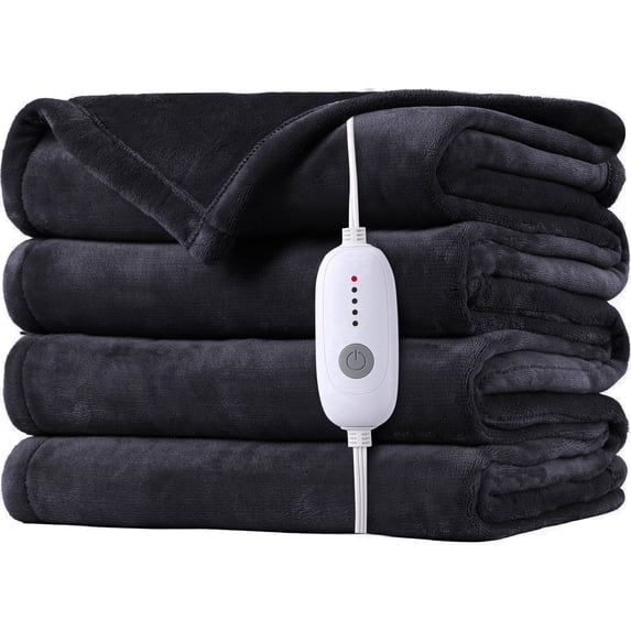 SUNNY HEAT Electric Heated Blanket Flannel 72" x 84" Full Size-4 Heating Settings & 10 Hours Auto off, Warm Machine Washable- Dark Grey