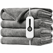 SUNNY HEAT Electric Heated Blanket Flannel 72" x 84" Full Size-4 Heating Settings & 10 Hours Auto off, Warm Machine Washable- Light Gray