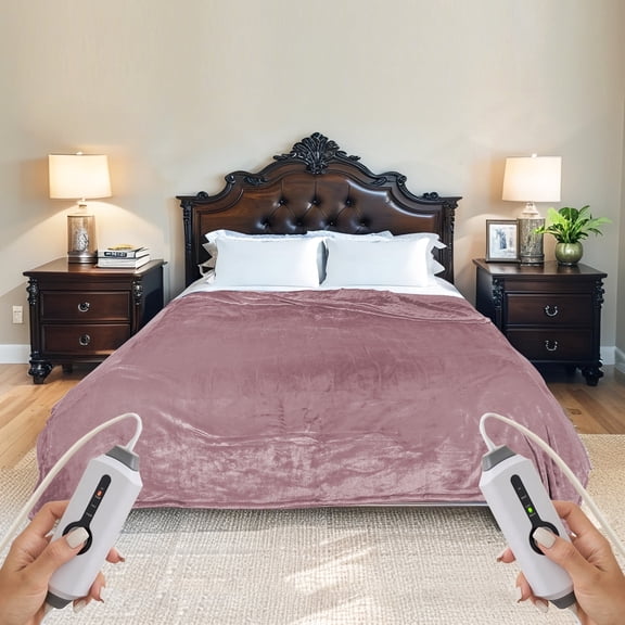 SUNNY HEAT Electric Heated Blanket Flannel 90" x 100" King Size-4 Heating Settings & 10 Hours Auto Off, Cozy Machine Washable-Purple